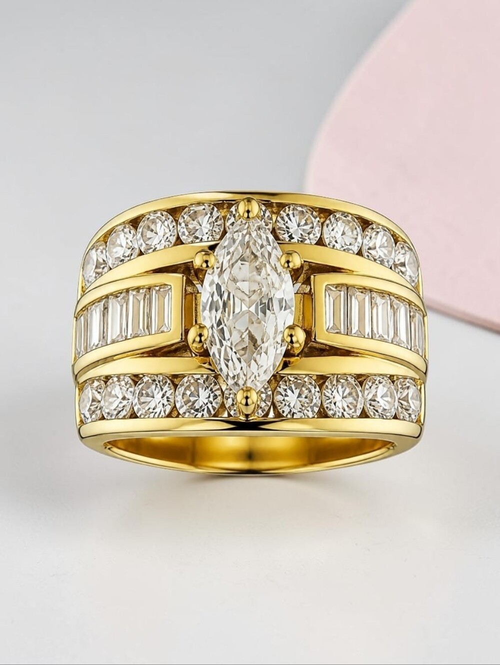 Sassified Boutique Nwt Gold Marquise-Center Pave Diamond Band - Women's Jewelry - Picture 2 of 4